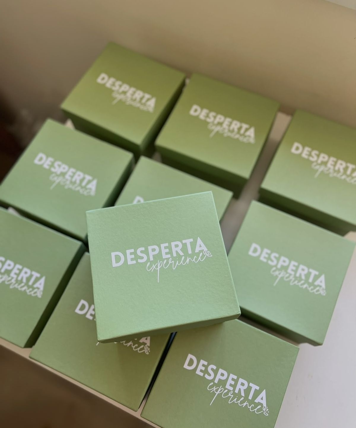 Caixas verdes com logo de cliente impresso